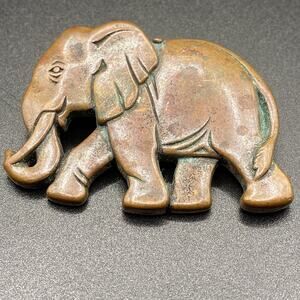 Vintage Oxidized Copper Elephant Brooch Etched Boho